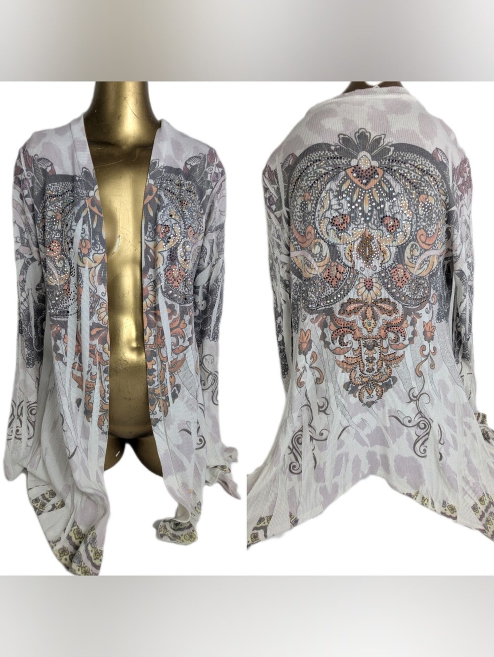 Vocal Stunning Embellished Front & Back Open Cardigan in White, Gray, Blush XL
